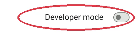 The top right of Chrome's extensions page, with the Developer mode switch circled